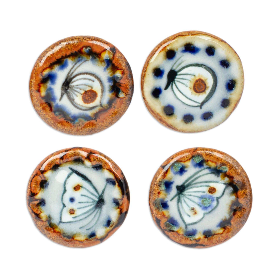 Set of 4 Handcrafted Ceramic Butterfly Knobs from Mexico - Hope Energy