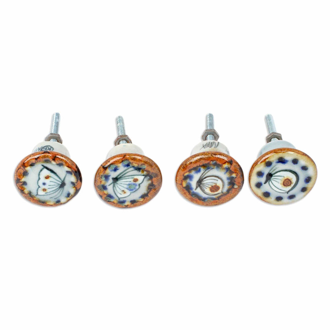 Set of 4 Handcrafted Ceramic Butterfly Knobs from Mexico - Hope Energy