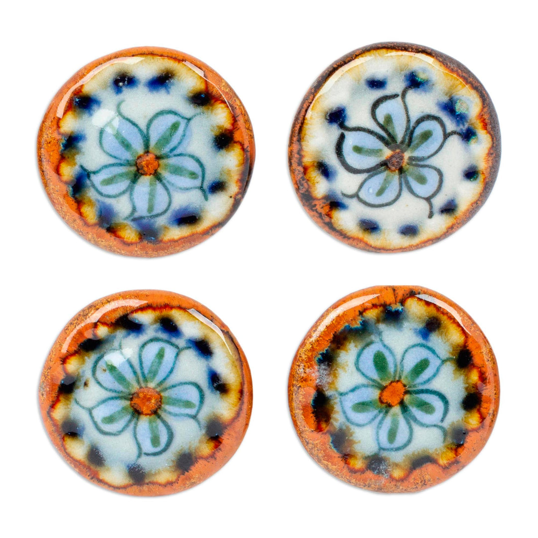 Set of 4 Handcrafted Ceramic Flower Knobs from Mexico - Handy Garden