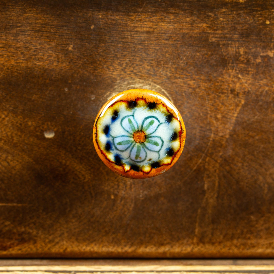 Set of 4 Handcrafted Ceramic Flower Knobs from Mexico - Handy Garden