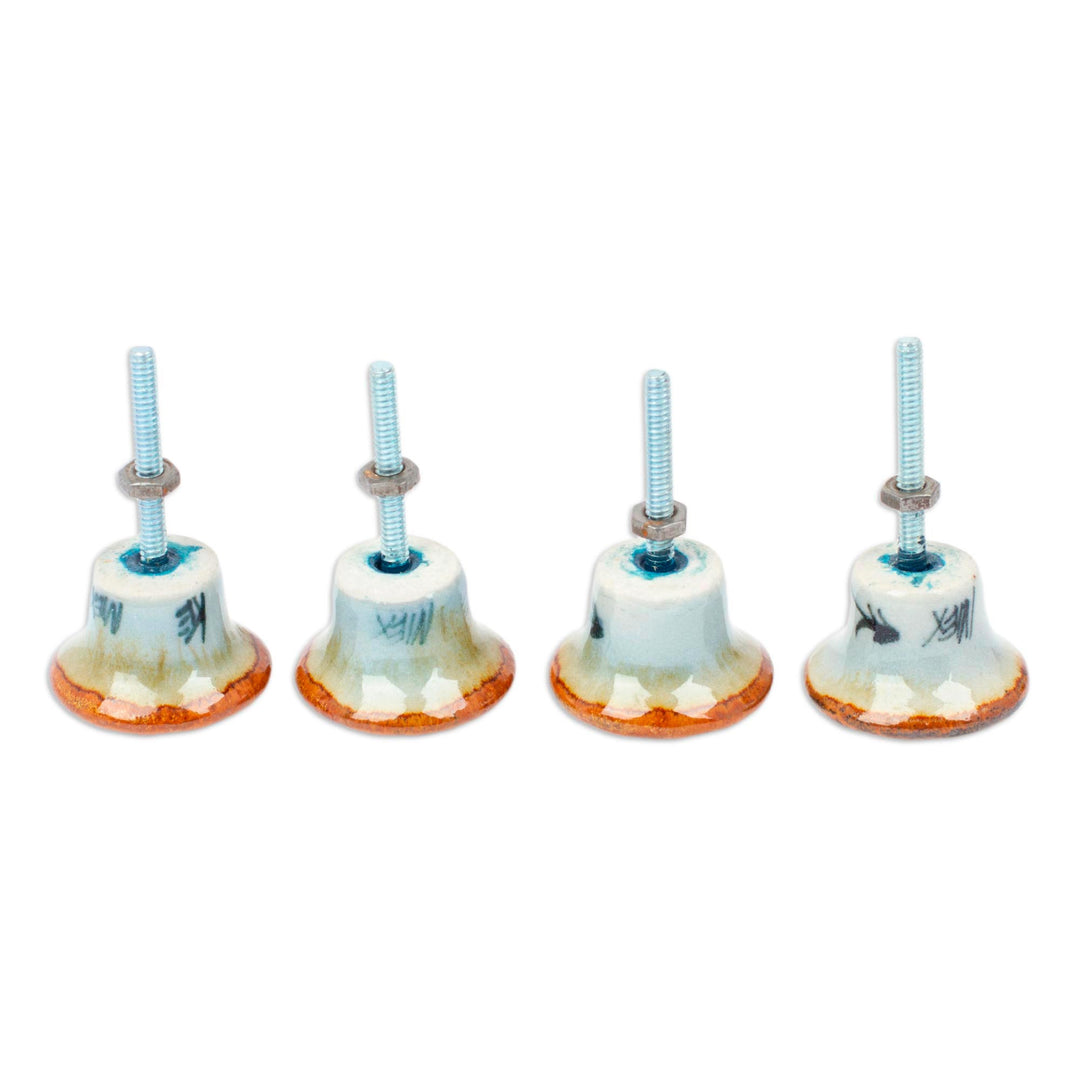 Set of 4 Handcrafted Ceramic Flower Knobs from Mexico - Handy Garden