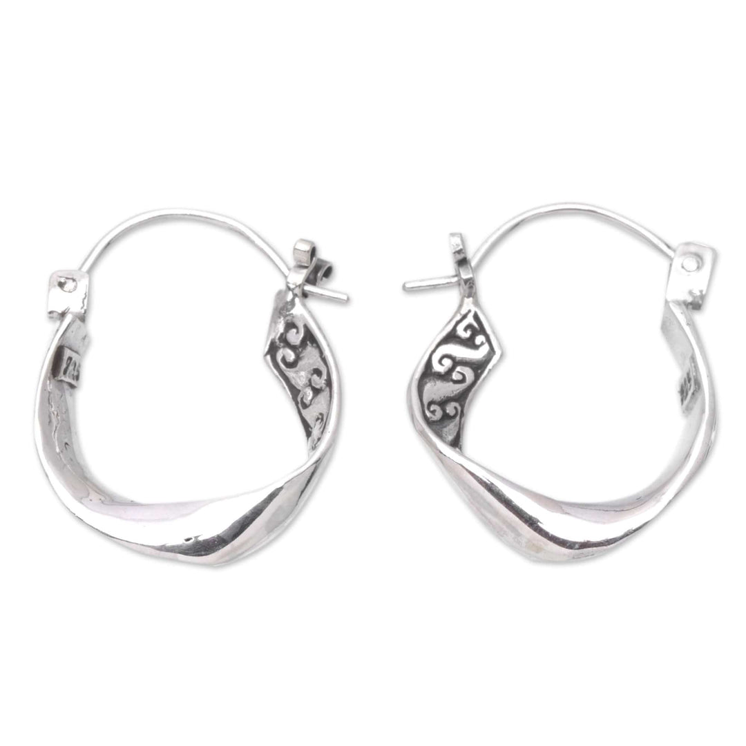Sterling Silver Hoop Earrings with Balinese Motifs - Balinese Show