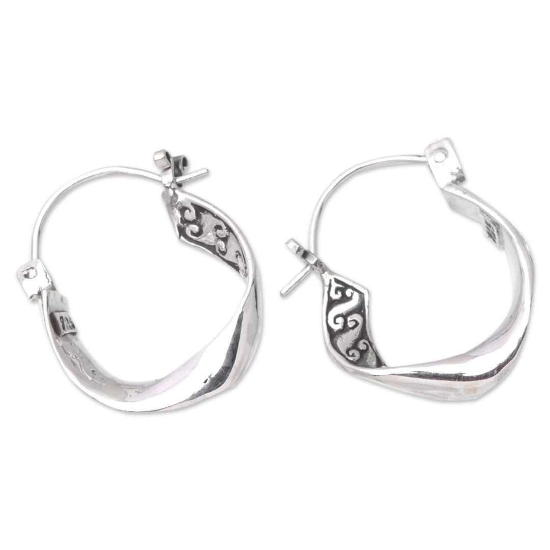 Sterling Silver Hoop Earrings with Balinese Motifs - Balinese Show