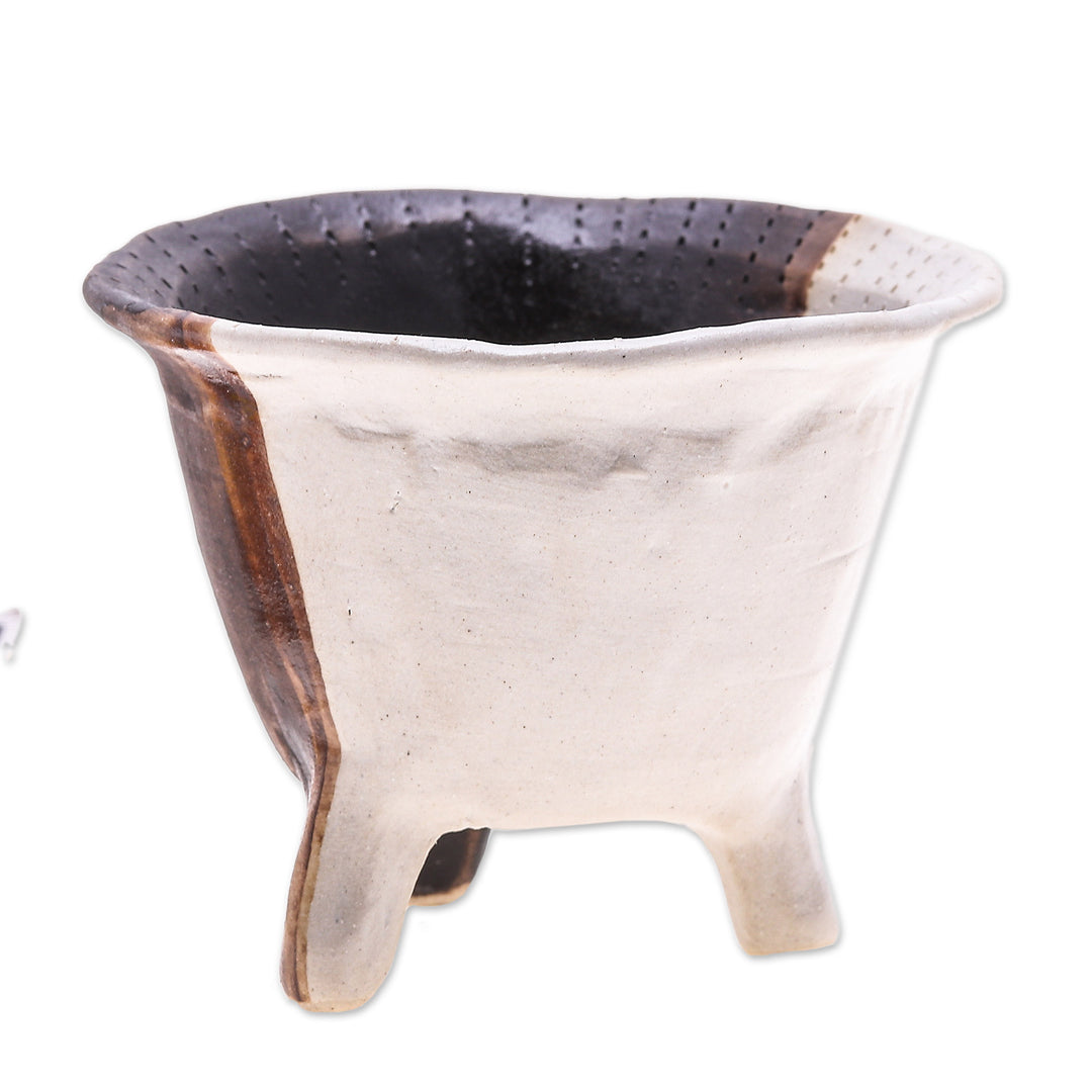 Brown Ceramic Flower Pot Handcrafted in Thailand - Brown Creation