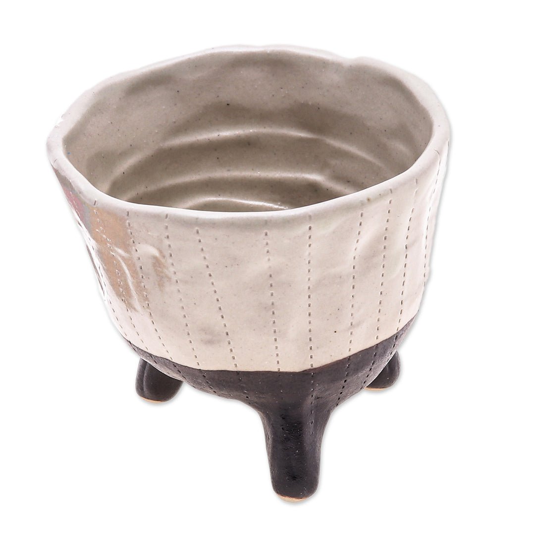 Three-Legged Ceramic Flower Pot Handcrafted in Thailand - Strong Roots