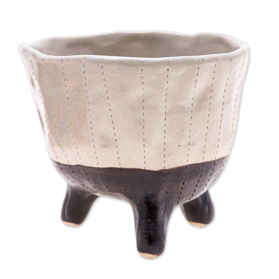 Three-Legged Ceramic Flower Pot Handcrafted in Thailand - Strong Roots