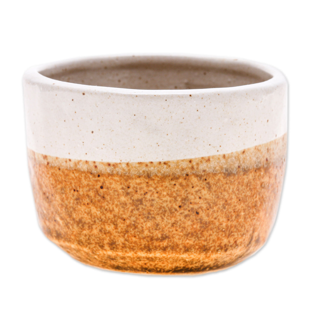 Handcrafted Ceramic Flower Pot with Brown Tones - Brown Bud