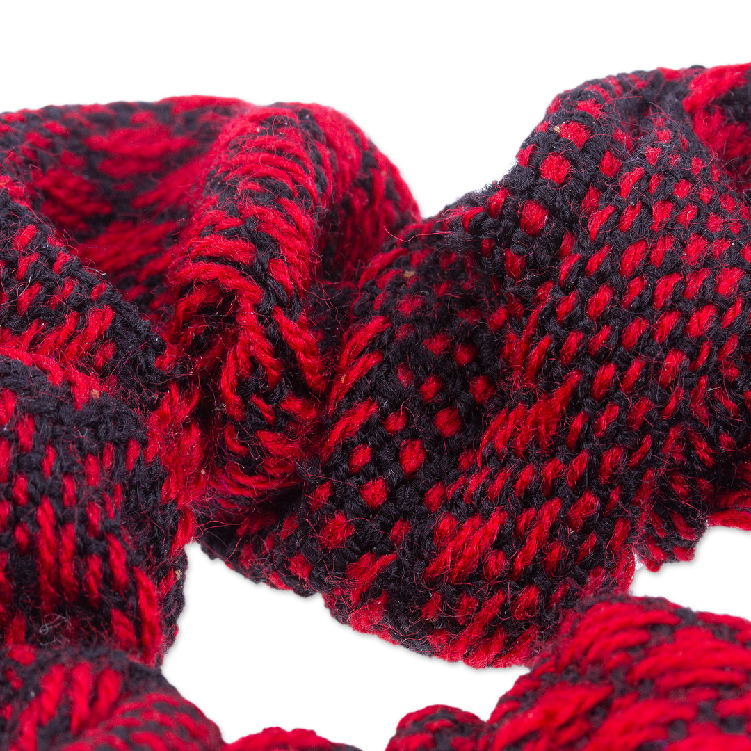 Handloomed Cotton Red Scrunchie with Geometric Pattern - Red Spell