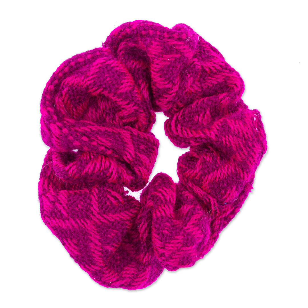 Geometric Patterned Cotton Scrunchie in Boysenberry Tone - Boysenberry Smooch