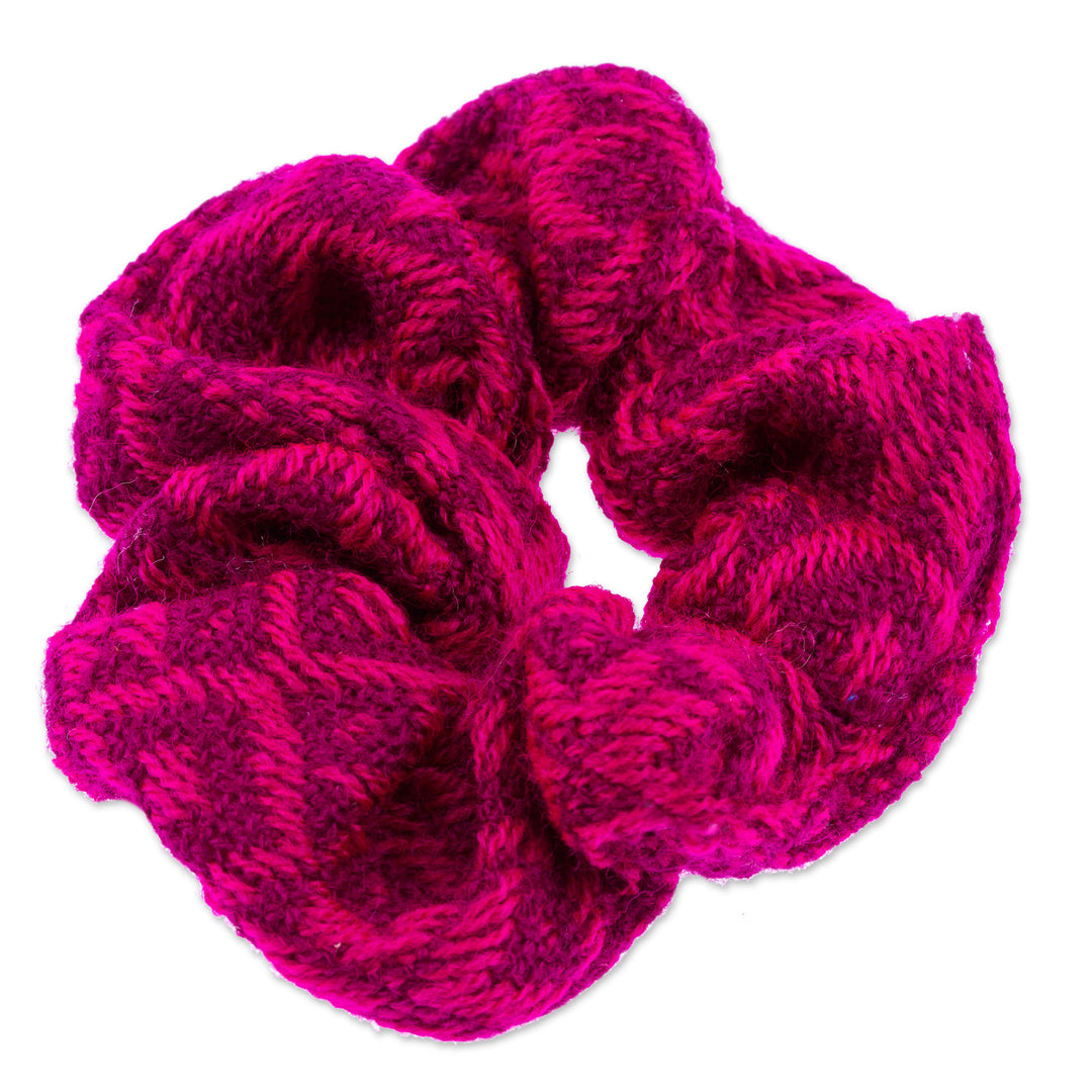 Geometric Patterned Cotton Scrunchie in Boysenberry Tone - Boysenberry Smooch