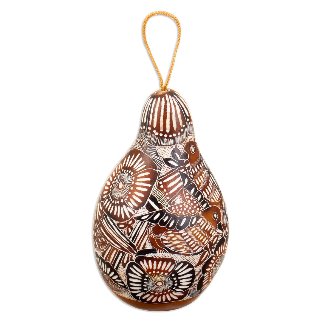 Handmade Dried Gourd Birdhouse with Andean and Bird Details - Garden Chant