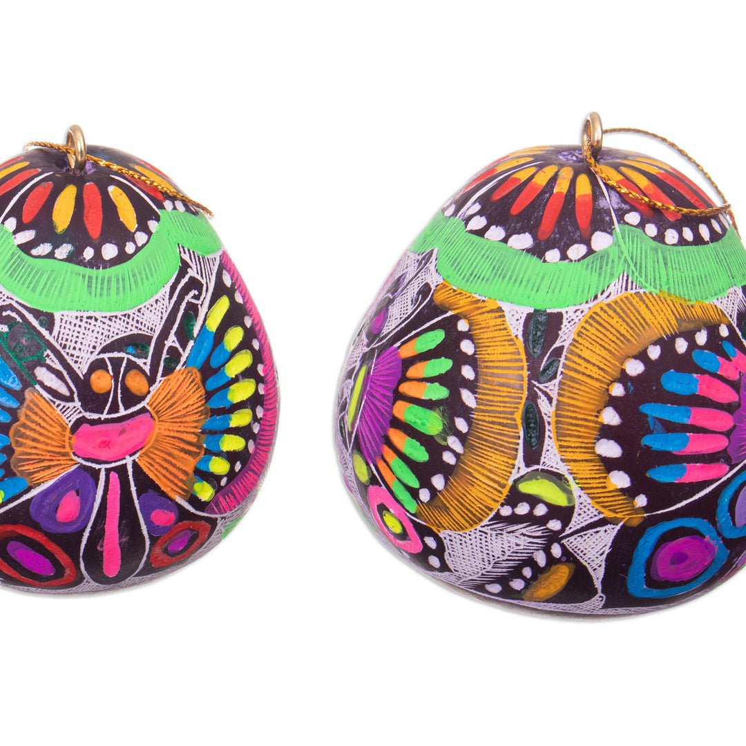 Handmade Andean Gourd Ornaments with Butterflies (Set of 3) - Colorful Hope
