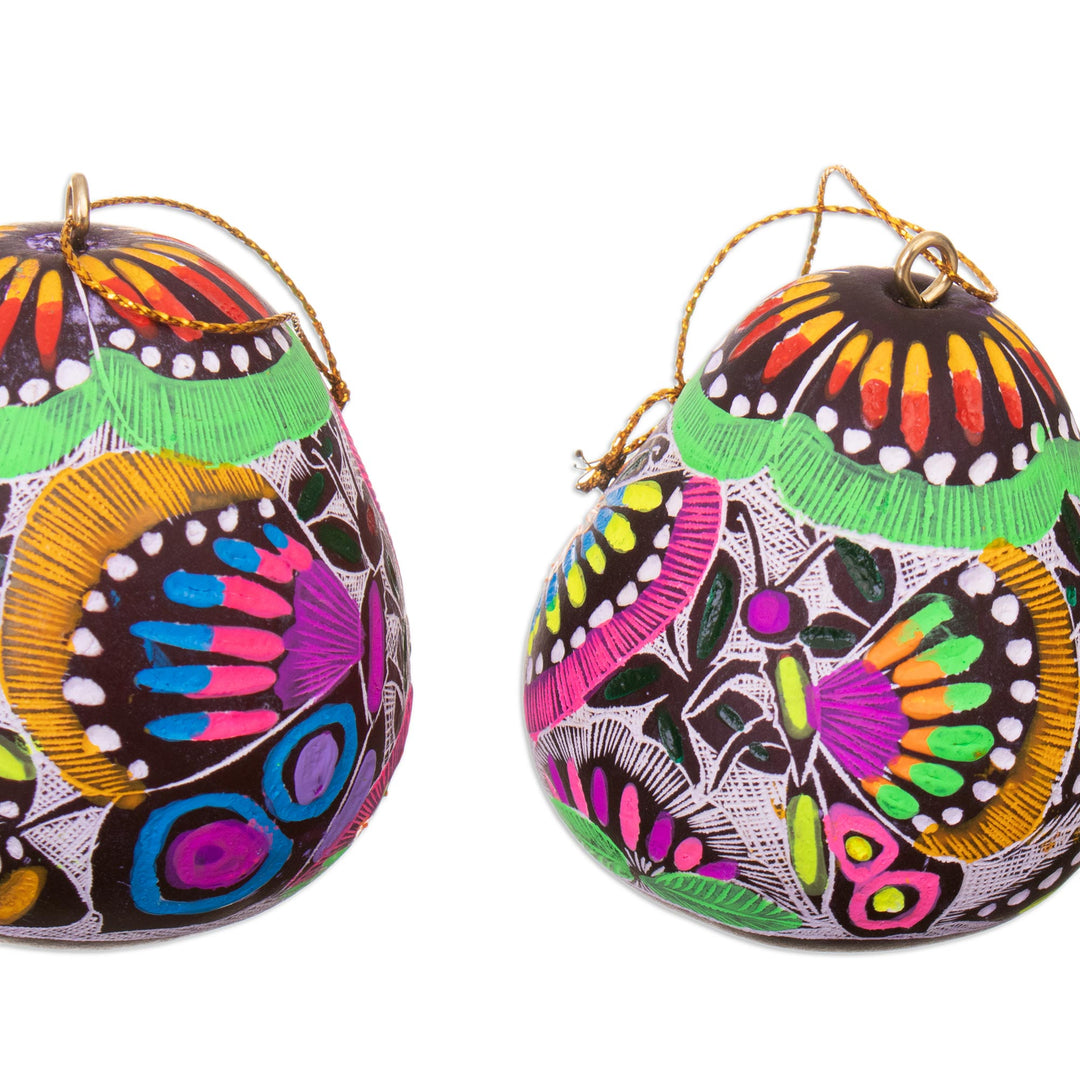 Handmade Andean Gourd Ornaments with Butterflies (Set of 3) - Colorful Hope
