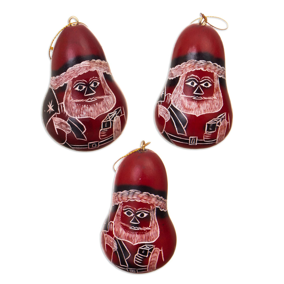 Handcrafted Andean Gourd Ornaments with Santas (Set of 3) - Santa Friends