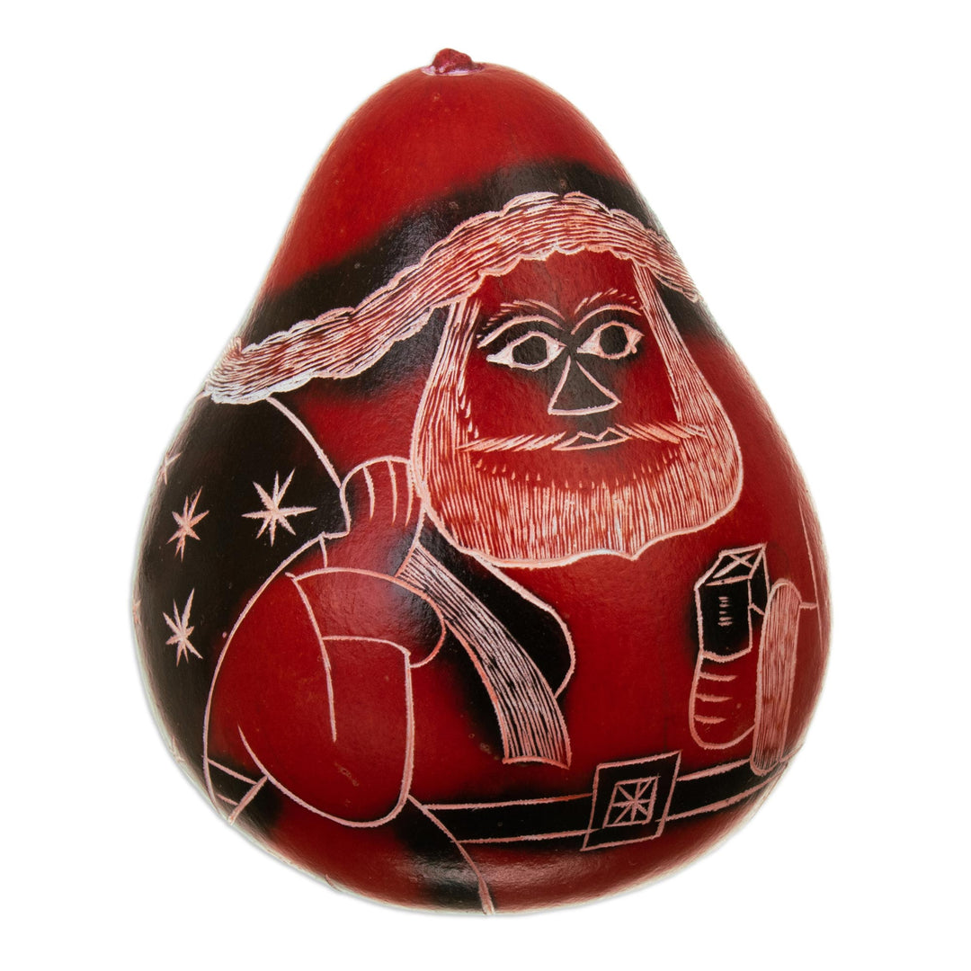 Artisan Crafted Red Painted Gourd Christmas Decor from Peru - Little Santa Claus