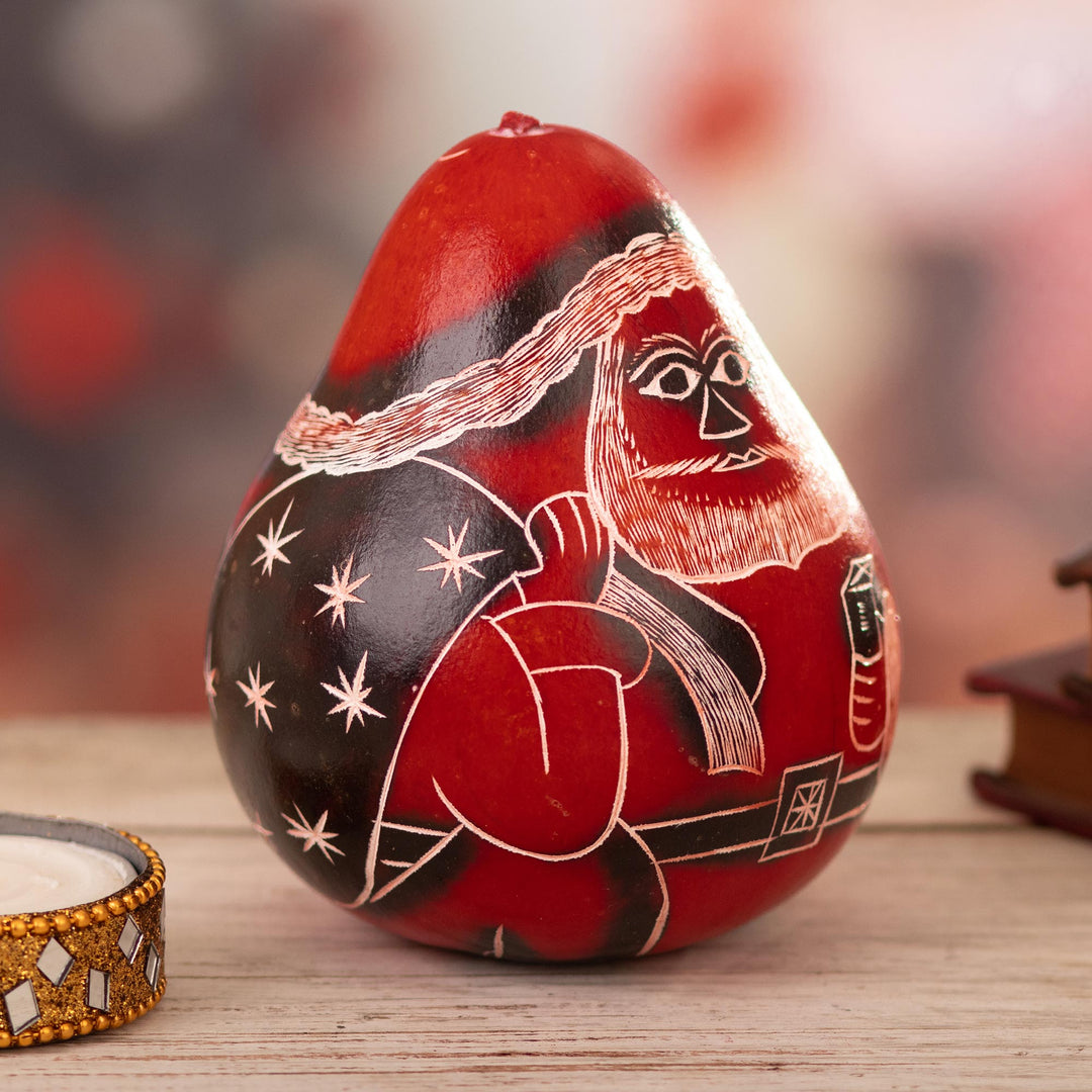 Artisan Crafted Red Painted Gourd Christmas Decor from Peru - Little Santa Claus