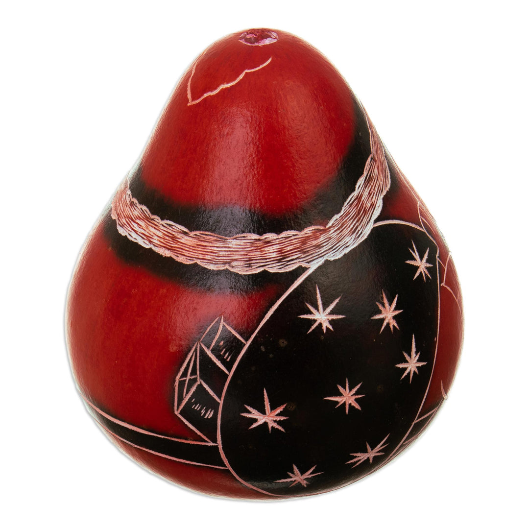 Artisan Crafted Red Painted Gourd Christmas Decor from Peru - Little Santa Claus