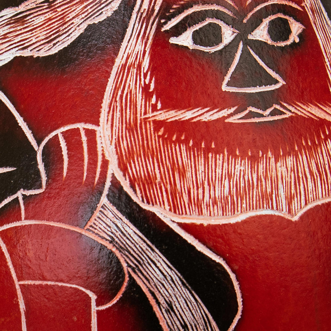 Artisan Crafted Red Painted Gourd Christmas Decor from Peru - Little Santa Claus