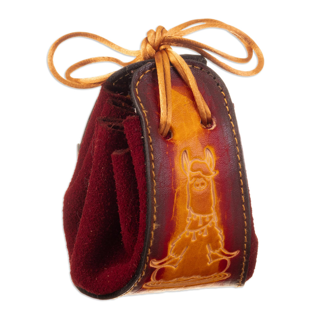 Leather and Suede Llama Coin Purse with Tie Closure - Prosperous Llama