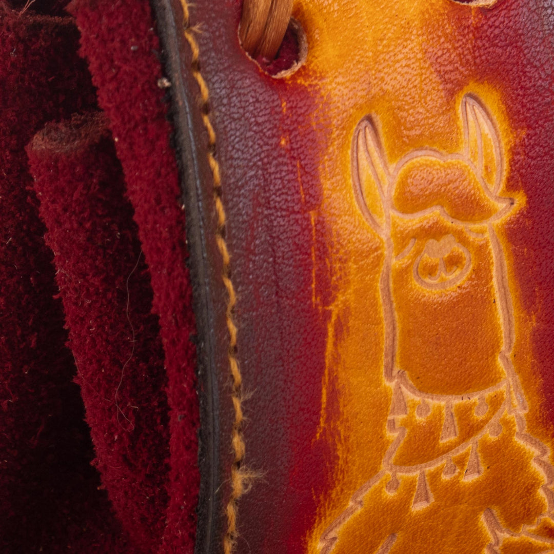 Leather and Suede Llama Coin Purse with Tie Closure - Prosperous Llama
