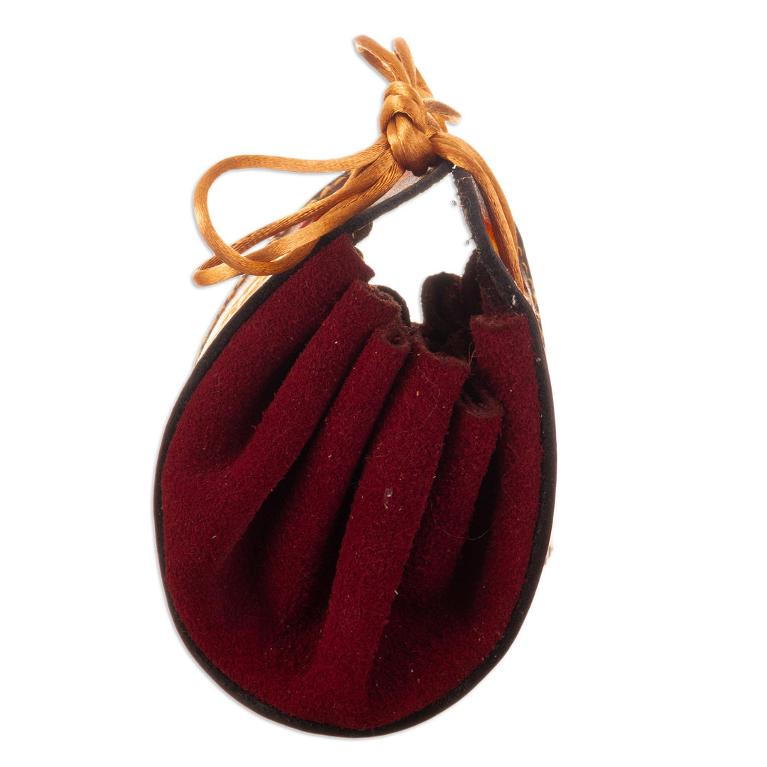 Leather and Suede Llama Coin Purse with Tie Closure - Prosperous Llama