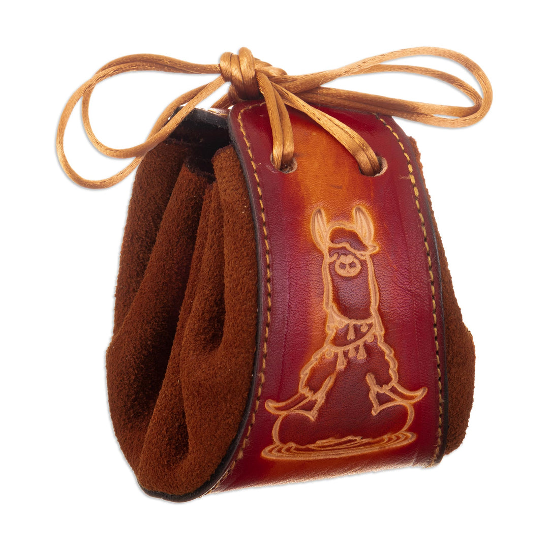 Brown Leather and Suede Llama Coin Purse with Tie Closure - Frugal Llama