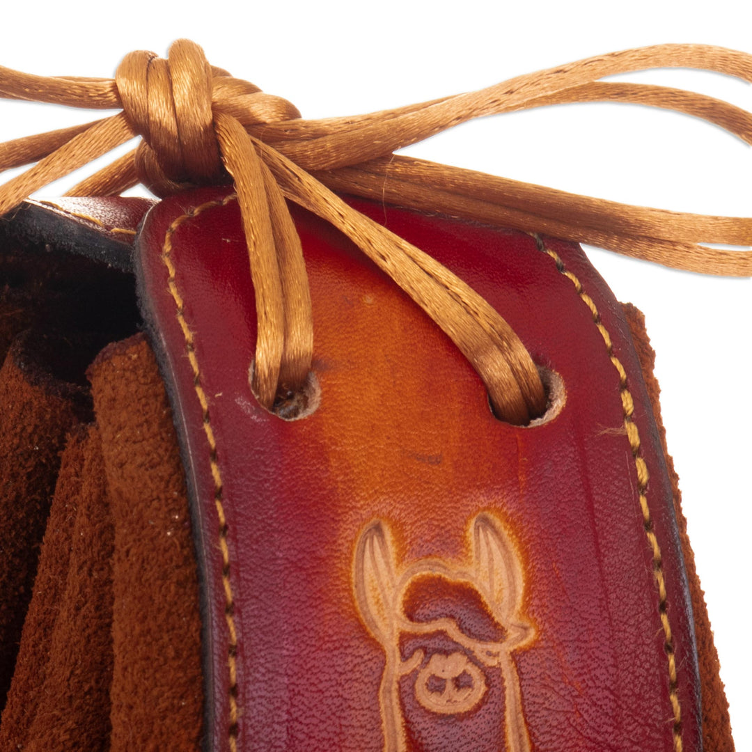 Brown Leather and Suede Llama Coin Purse with Tie Closure - Frugal Llama