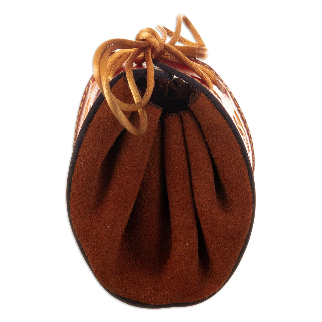 Brown Leather and Suede Llama Coin Purse with Tie Closure - Frugal Llama