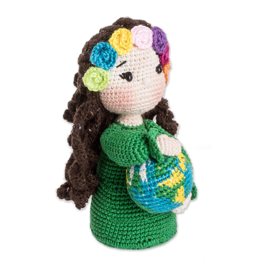 Crocheted Cotton World Peace Theme Decorative Display Doll - Earth Mother for World Peace