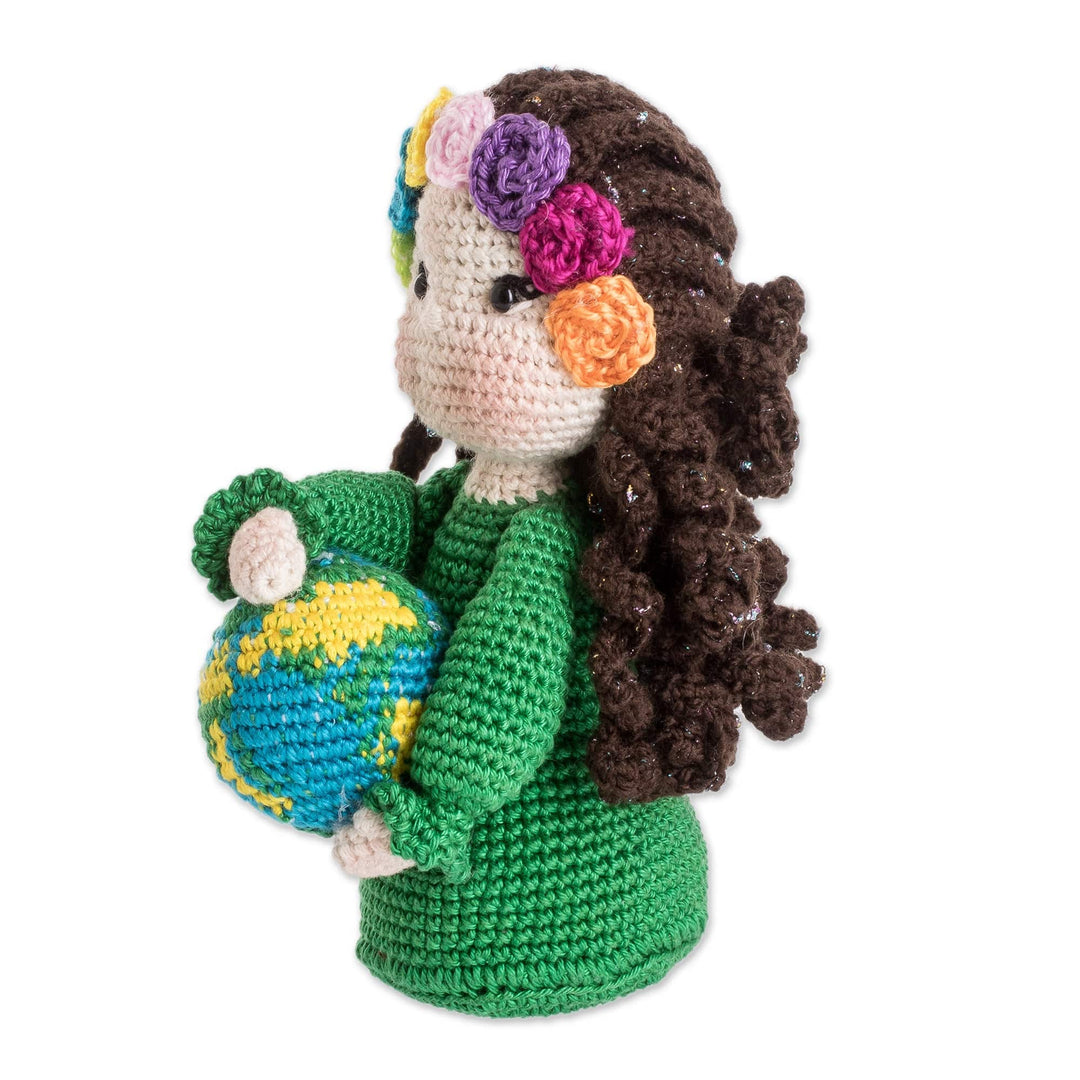 Crocheted Cotton World Peace Theme Decorative Display Doll - Earth Mother for World Peace