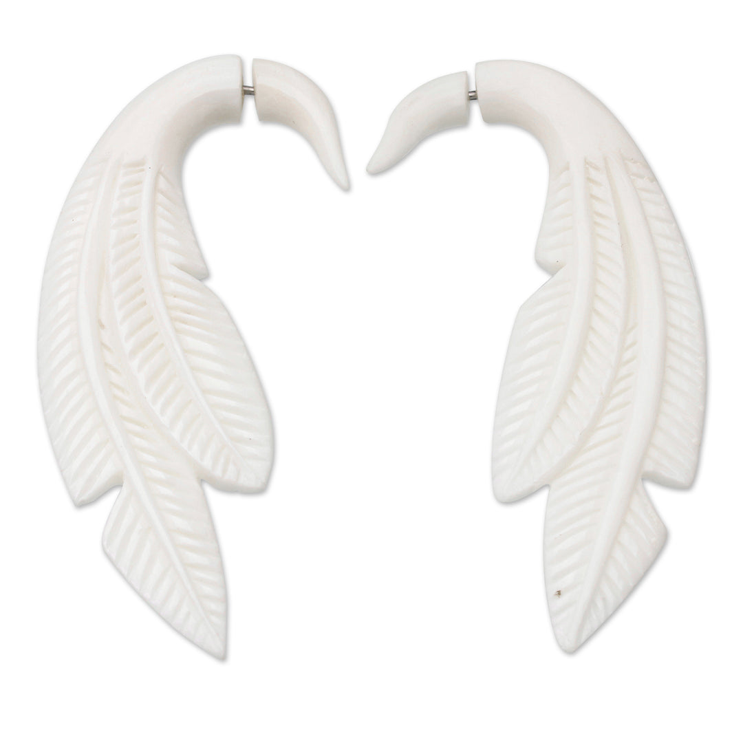 Balinese Hand-Carved Drop Earrings with Leafy Design - Leafy Luminosity