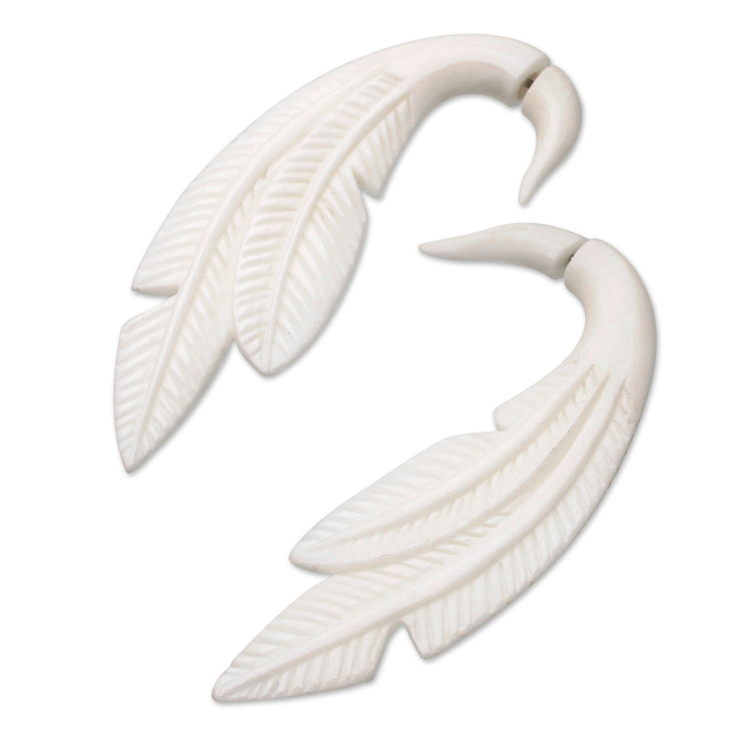 Balinese Hand-Carved Drop Earrings with Leafy Design - Leafy Luminosity