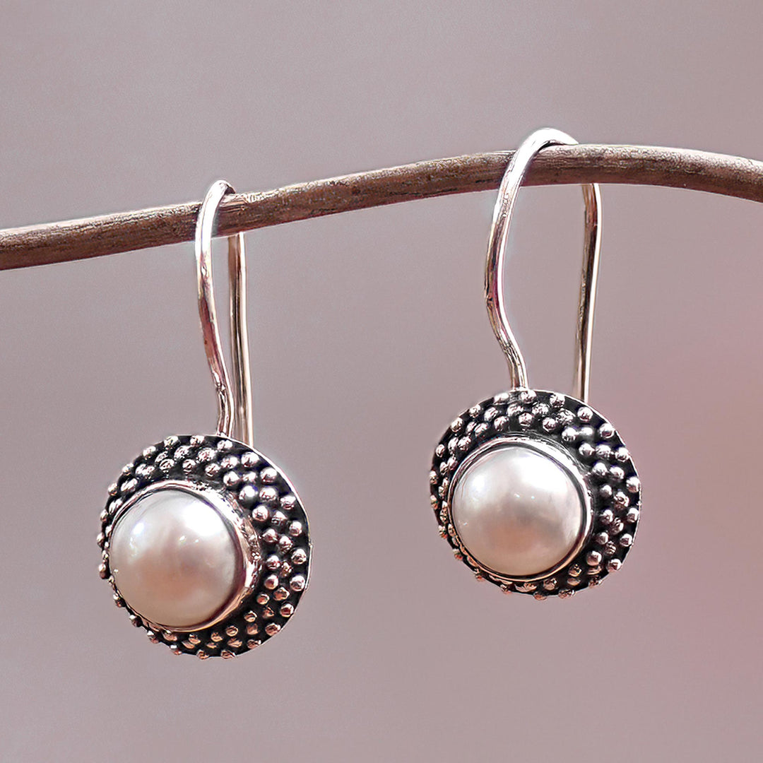 Sterling Silver Speckled Drop Earrings with Grey Pearls - Pearly Specks