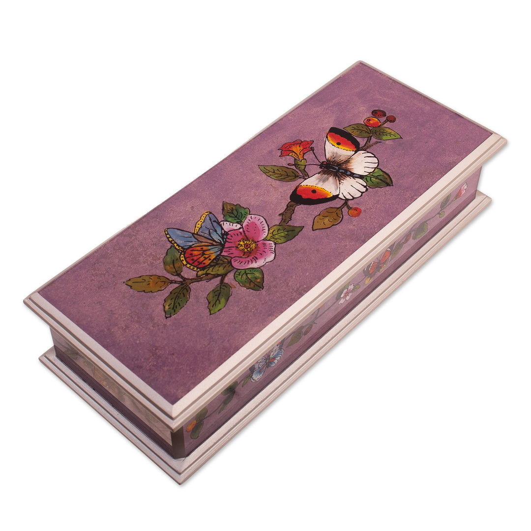Butterfly Reverse-Painted Glass Decorative Box with Flowers - Floral Transformation