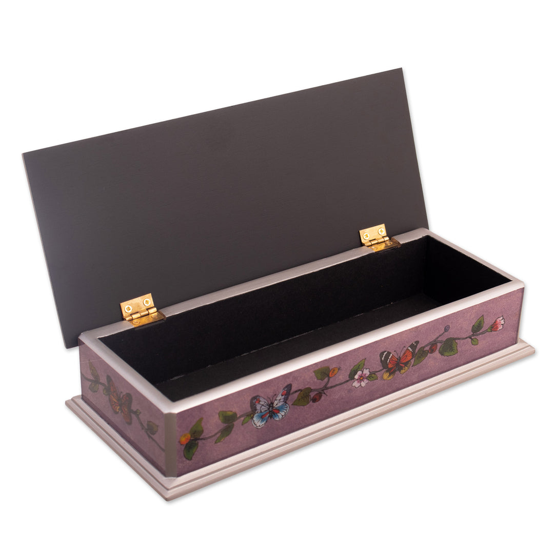 Butterfly Reverse-Painted Glass Decorative Box with Flowers - Floral Transformation