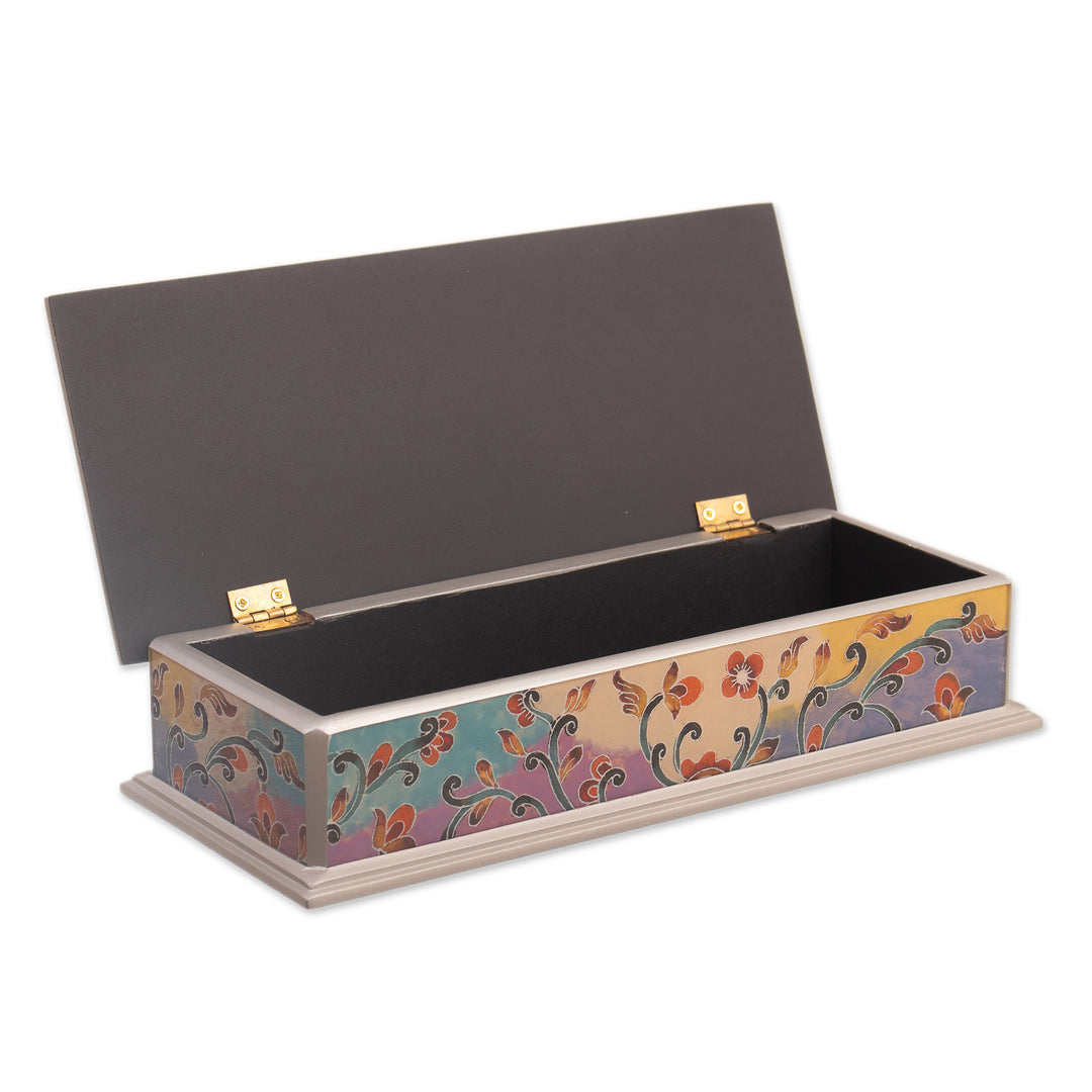 Floral Reverse-Painted Glass Decorative Box with Silver Trim - Sweet Charm