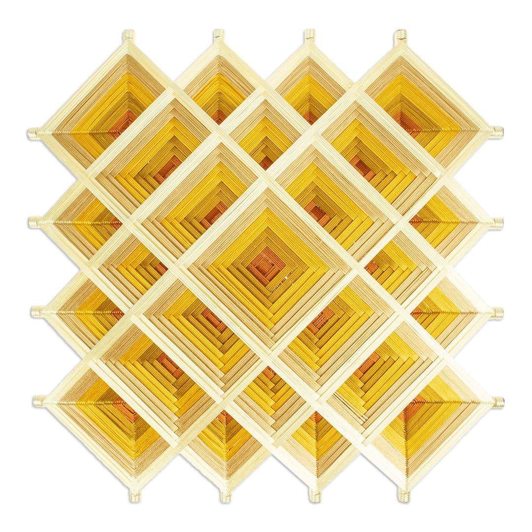 Pine Wood Handwoven Copper Wall Art with Geometric Motifs - Copper Divinity