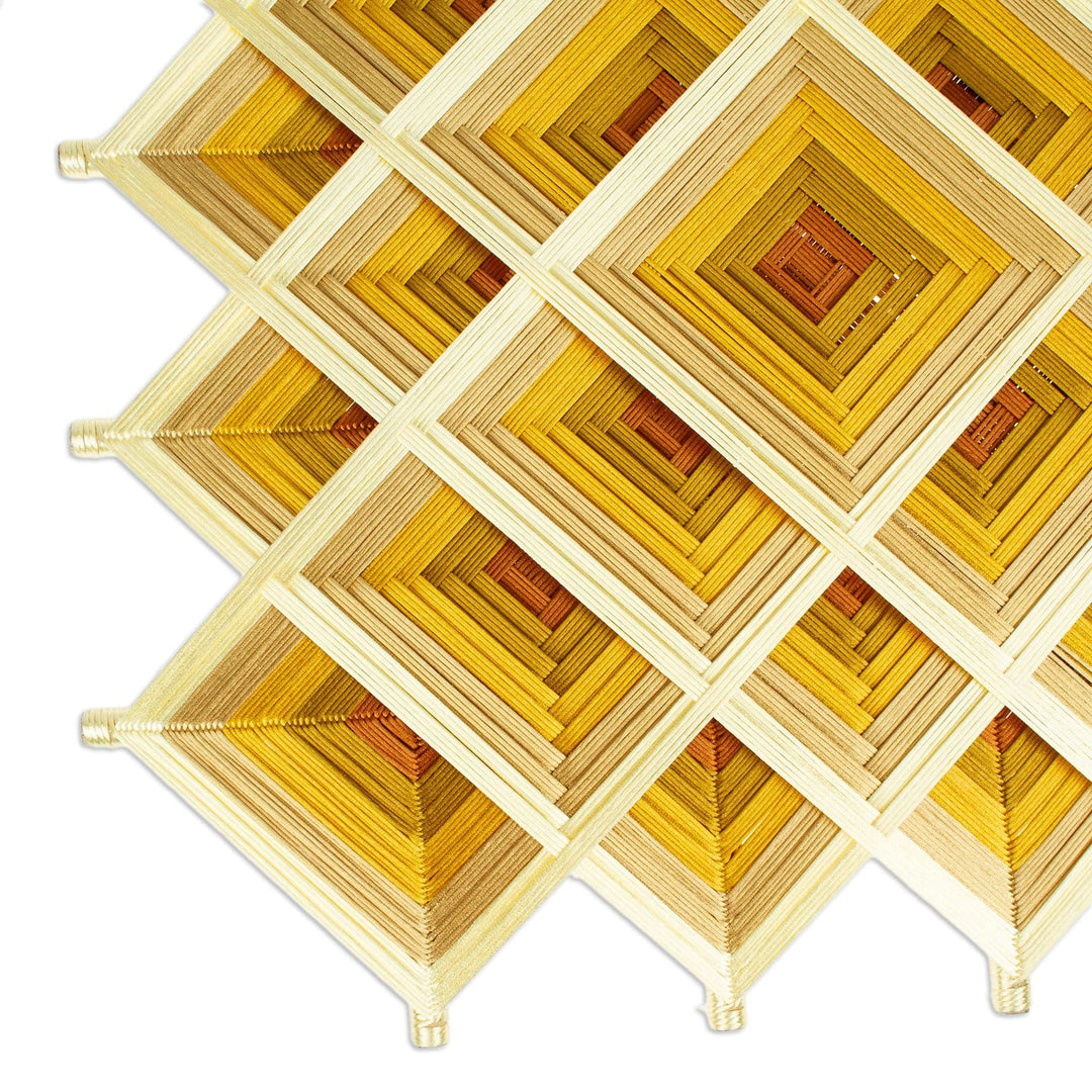 Pine Wood Handwoven Copper Wall Art with Geometric Motifs - Copper Divinity