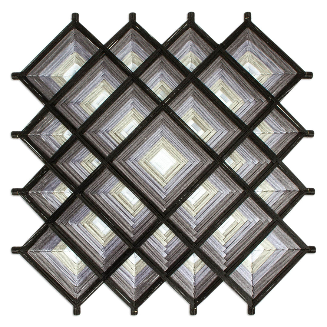 Pine Wood Handwoven Coal Wall Art with Geometric Motifs - Coal Divinity