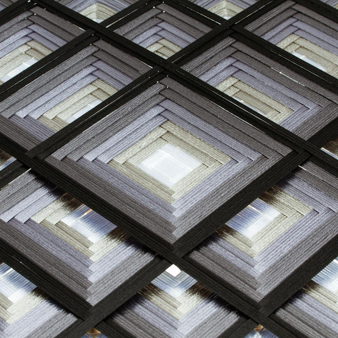 Pine Wood Handwoven Coal Wall Art with Geometric Motifs - Coal Divinity