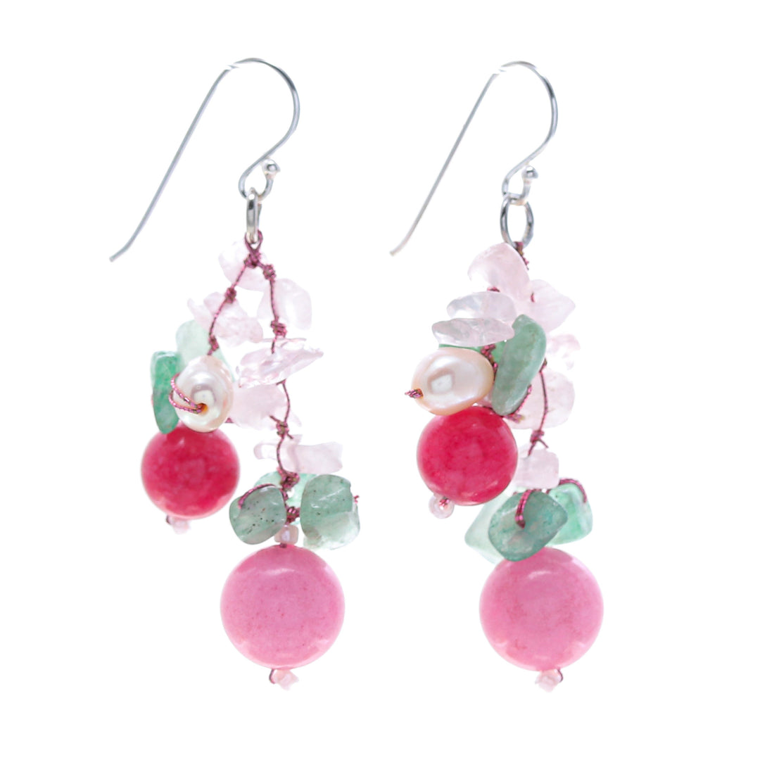 Handcrafted Multi-Gemstone Pink Dangle Earrings - Pink Paradise