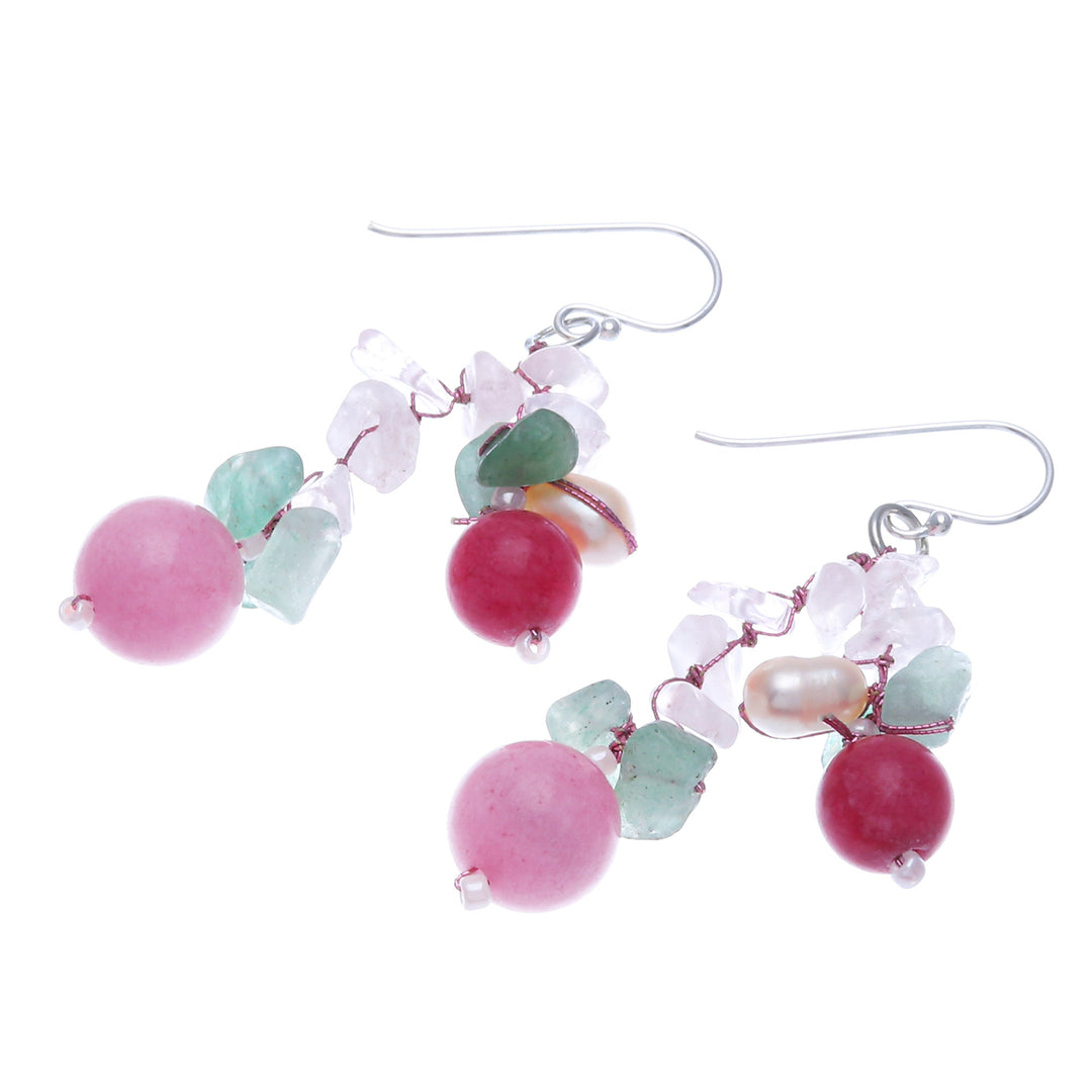 Handcrafted Multi-Gemstone Pink Dangle Earrings - Pink Paradise
