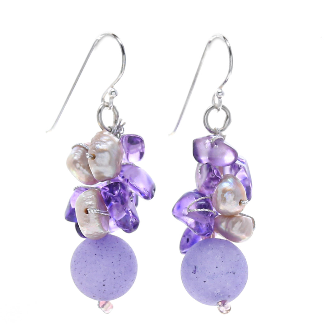 Handcrafted Multi-Gemstone Purple Dangle Earrings - Purple Paradise