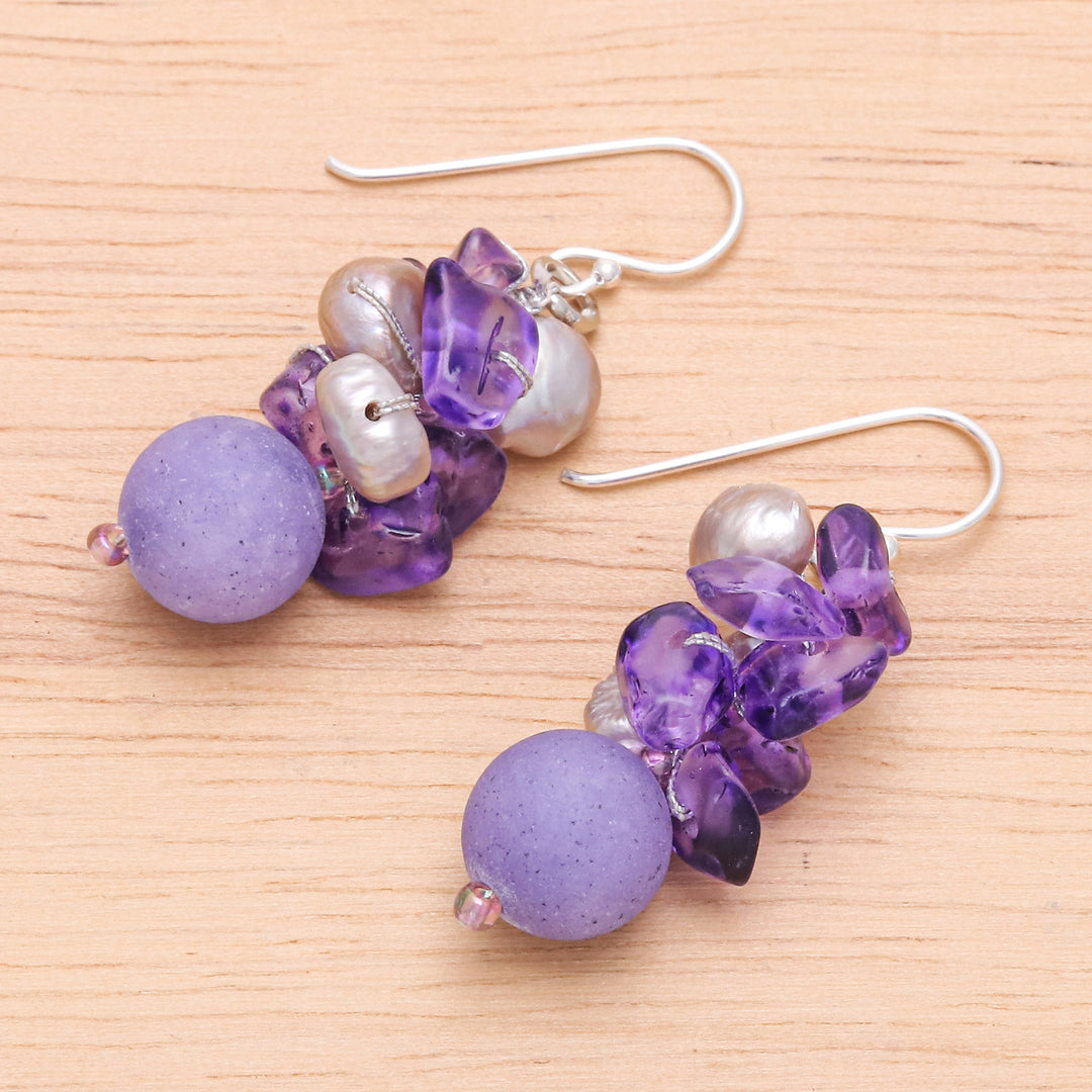 Handcrafted Multi-Gemstone Purple Dangle Earrings - Purple Paradise