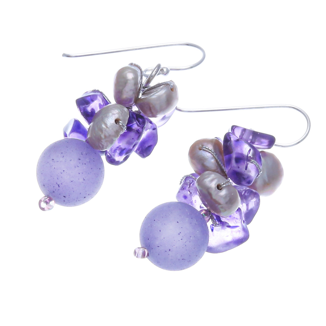 Handcrafted Multi-Gemstone Purple Dangle Earrings - Purple Paradise