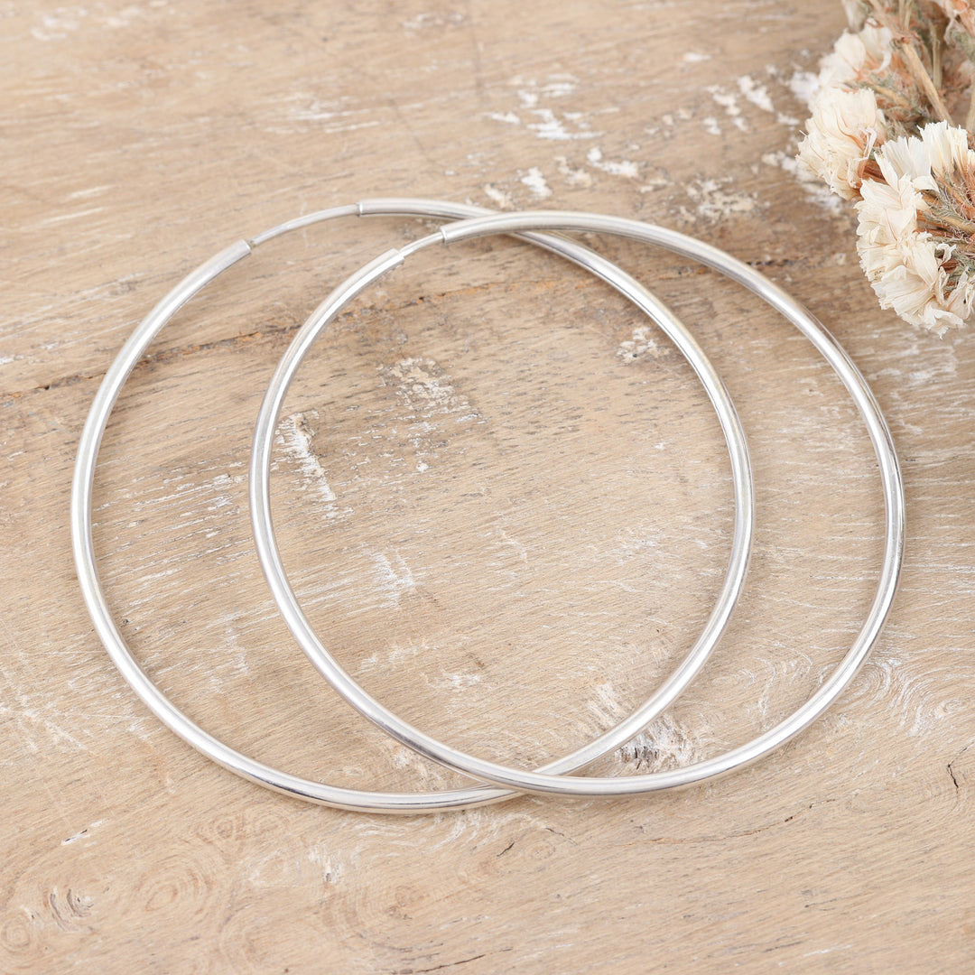 Polished Sterling Silver Hoop Earrings from India - Stylish Halo