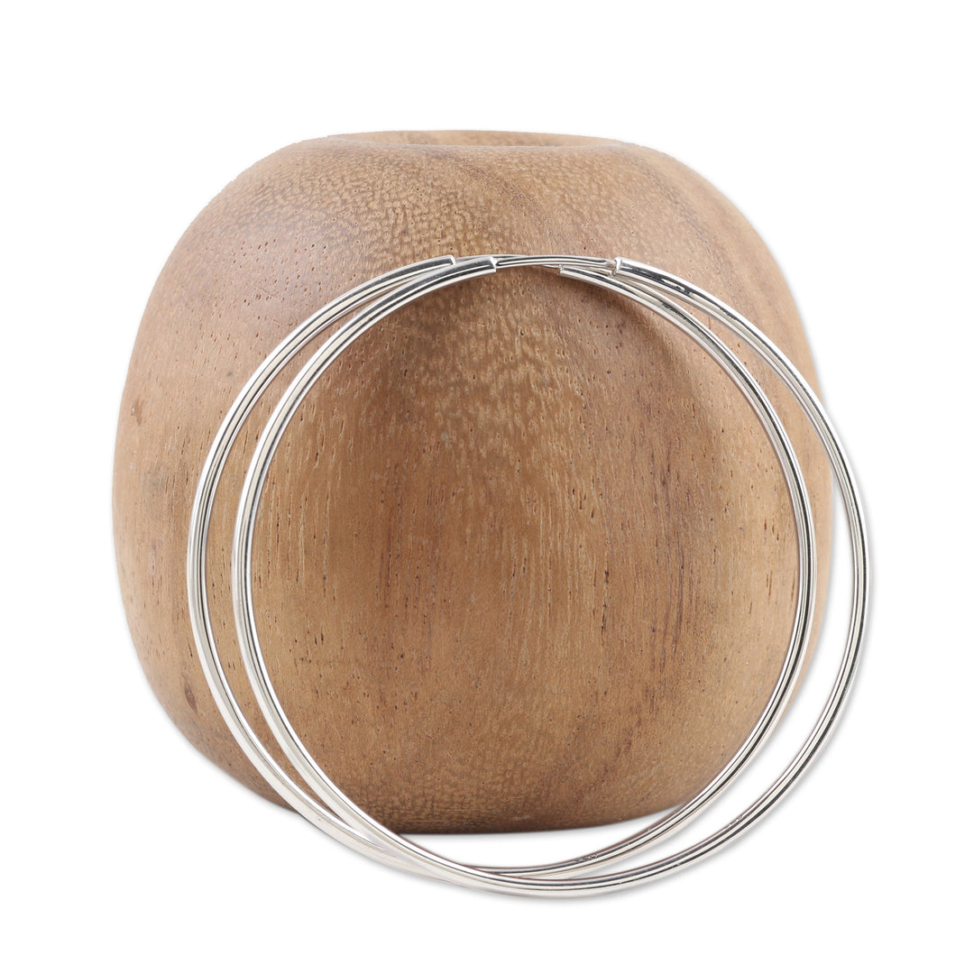 Polished Sterling Silver Hoop Earrings from India - Stylish Halo