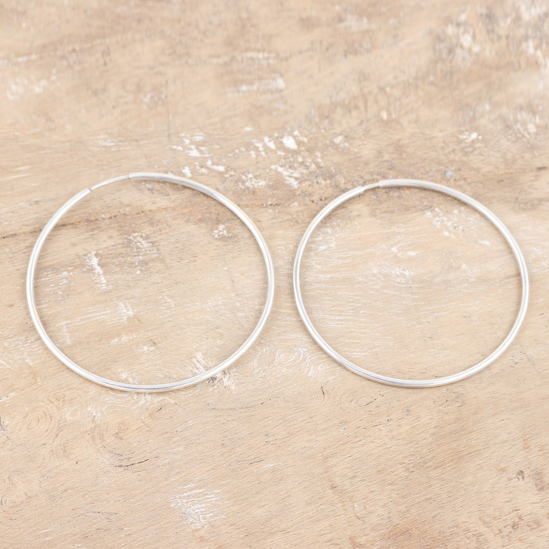 Polished Large Sterling Silver Hoop Earrings from India - Stylish Orbit