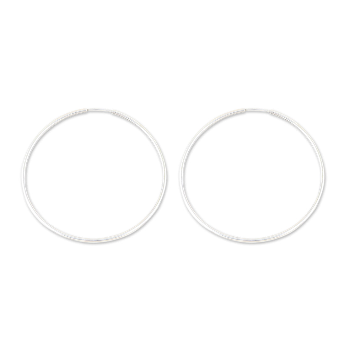 Polished Large Sterling Silver Hoop Earrings from India - Stylish Orbit