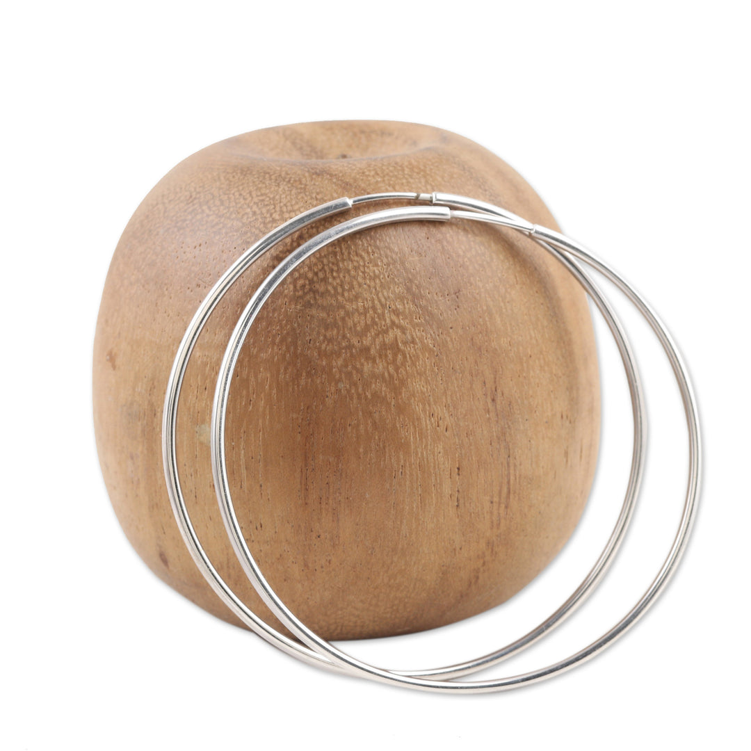 Polished Large Sterling Silver Hoop Earrings from India - Stylish Orbit